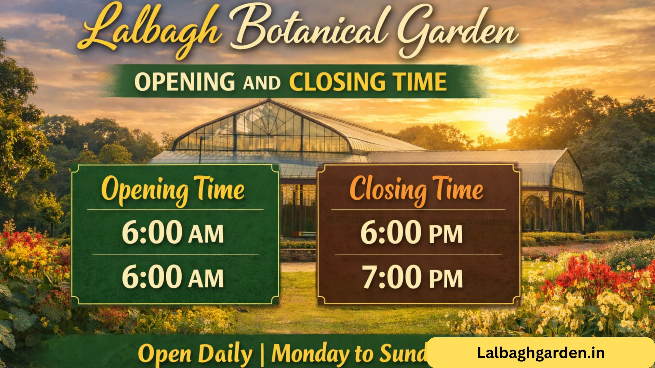 lalbagh botanical garden opening and closing time