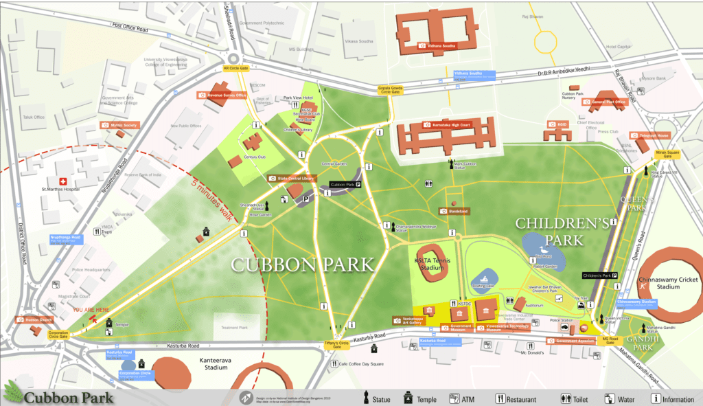 Lalbagh Garden to Cubbon Park Distance